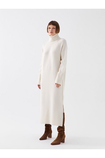 LC Waikiki Oversize Γυναικείο Πλεκτό Φόρεμα - Ζιόν, Μασίφ μακρυμάνικο