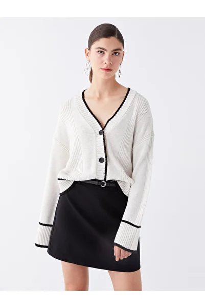 LC Waikiki Long Sleeve V-Neck Oversize Knitwear Women's Cardigan