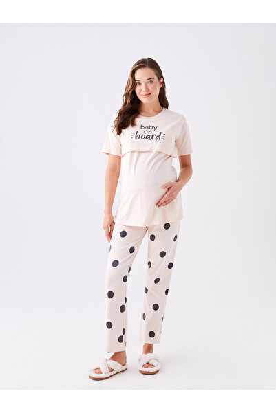 LC Waikiki Kurzärmliges Umstandspyjama-Set mit Rundhalsausschnitt