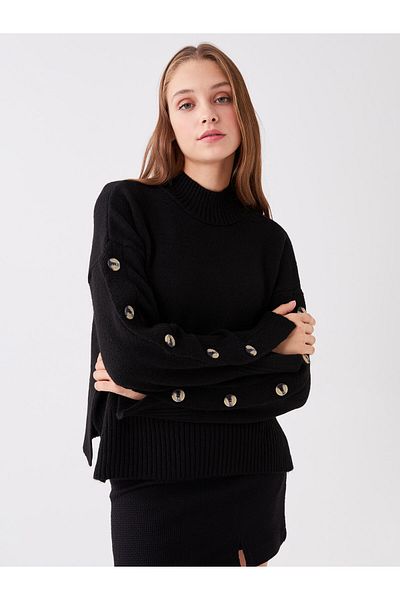 LC Waikiki Pulover de damă supradimensionat, cu mânecă lungă, cu gât rotic pe jumătate