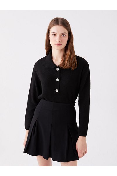 LC Waikiki Polo Neck Plain Long Sleeve Oversize Women's Knitwear Tunic