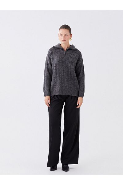 LC Waikiki Jacket Collar Self-patterned Long Sleeve Women's Knitwear Sweater