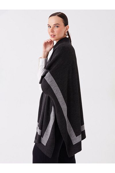 LC Waikiki Stand Collar Stripe Patterned Oversize Women's Knitwear Poncho