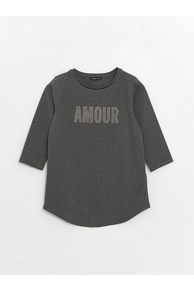 LC Waikiki Tricou de damă cu imprimeu strălucitor cu gât cu piatră