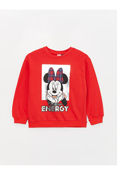LC Waikiki Bisiklet Yaka Minnie Mouse Baskılı Uzun Kollu Kız Çocuk Sweatshirt