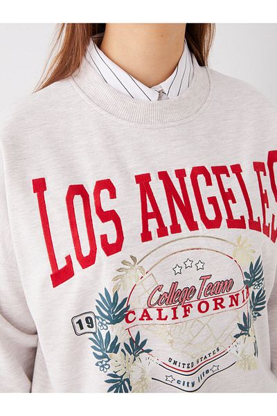 LC Waikiki Dámská mikina Oversize Crew Neck s dlouhým rukávem – potištěná