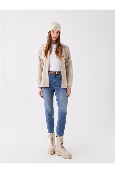 LC Waikiki LCW Jeans Pantaloni de damă Mom Fit cu centură în talie