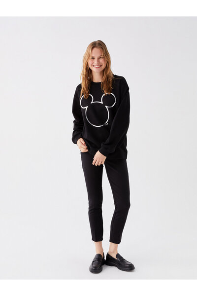 LC Waikiki Hanorac de damă cu mânecă lungă cu imprimeu Mickey Mouse, cu gât crew