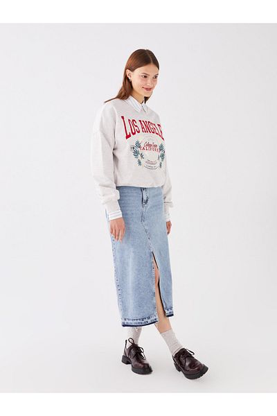 LC Waikiki Dámská mikina Oversize Crew Neck s dlouhým rukávem – potištěná
