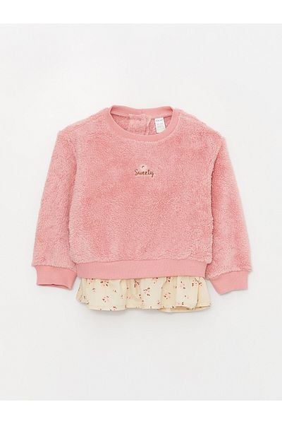 LC Waikiki Dvojdielna plyšová dievčenská mikina a pančuchové nohavice Crew Neck
