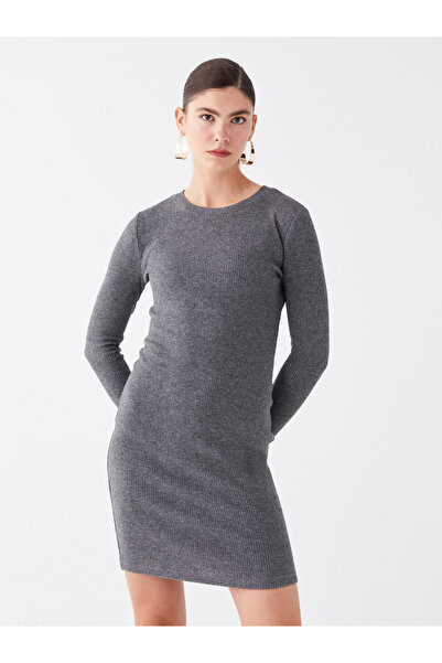 LC Waikiki Bisiklet Yaka Düz Uzun Kollu Kadın Triko Elbise