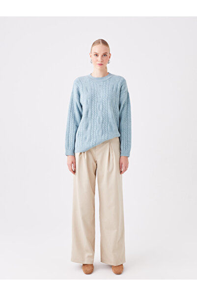 LC Waikiki Dámský pletený svetr s dlouhým rukávem a výstřihem