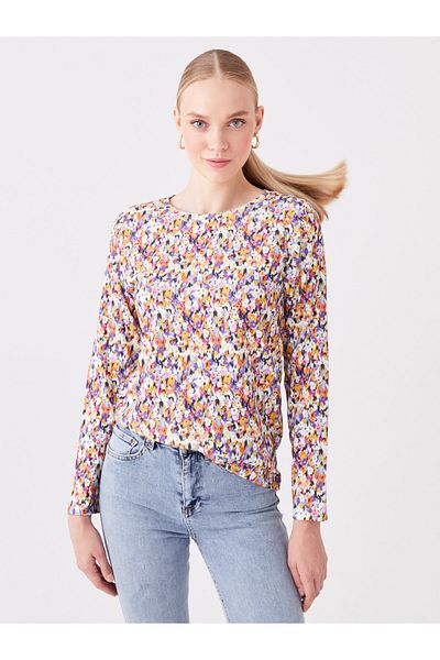 LC Waikiki Floral Print Crew Neck Long Sleeve Women's Blouse