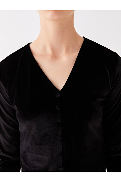 LC Waikiki Γυναικεία βελούδινη μονόχρωμη μονόχρωμη μπλούζα με λαιμόκοψη