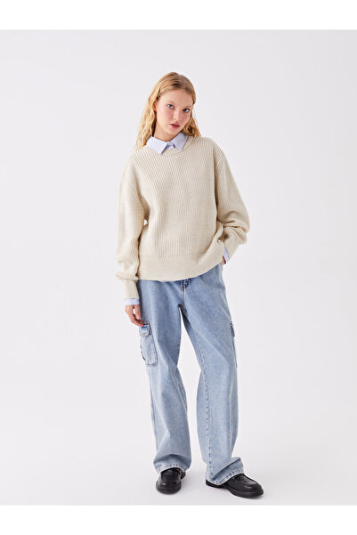 LC Waikiki Pulover de damă din tricotaj - decolteu, mânecă lungă solidă