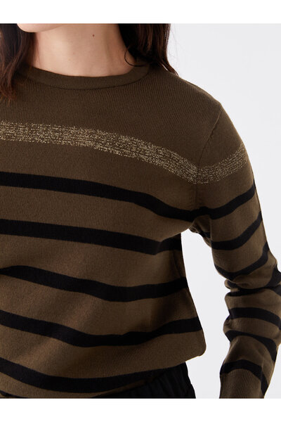 LC Waikiki Γυναικείο πλεκτό πουλόβερ με ριγέ μακρυμάνικο λαιμόκοψη