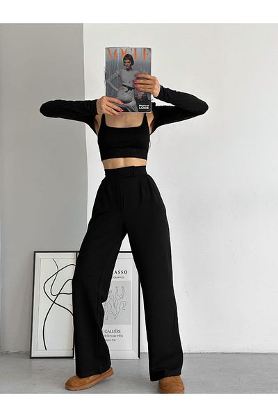 DURUM BUTİK Crep Fabric Full Lycra Cirtli Palazo Fabric Pants