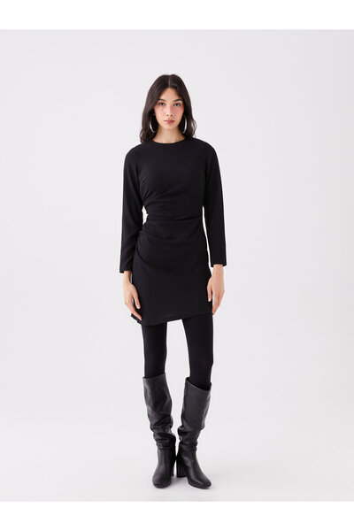 LC Waikiki Dámské šaty – výstřih, pevné, s dlouhým rukávem