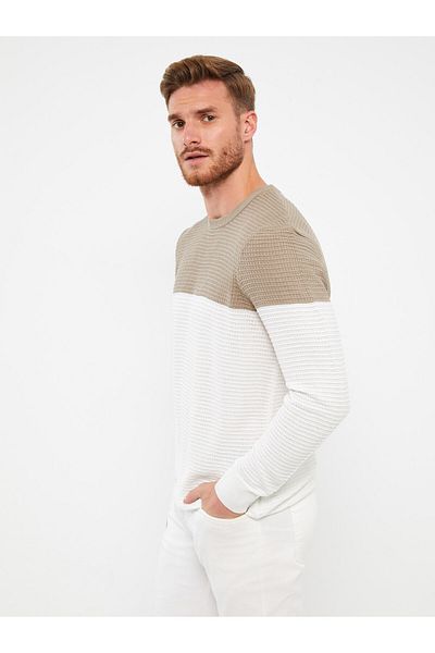 LC Waikiki Ανδρικό Πλεκτό Πουλόβερ - Crew Neck, Μακρύ μανίκι, Color Block