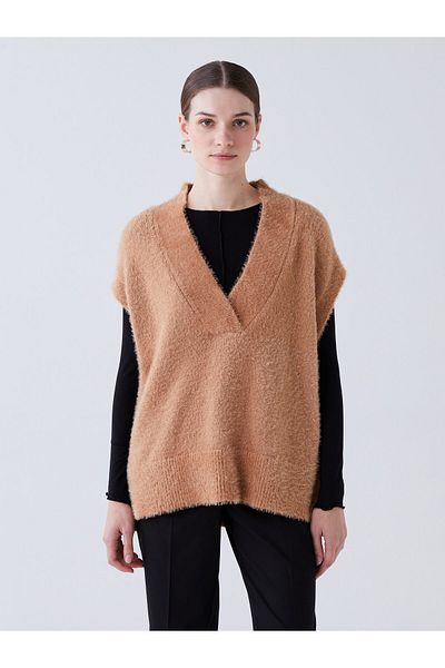 LC Waikiki V-Neck Plain Oversize Women's Knitwear Sweater