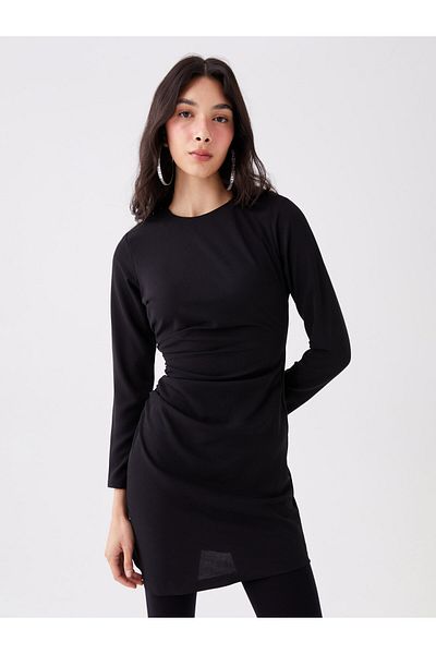 LC Waikiki Women's Dress - Crew Neck, Solid, Long Sleeve