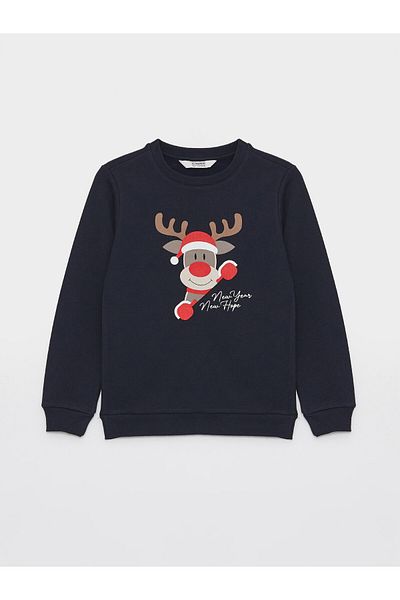 LC Waikiki Момчешки суичър с дълги ръкави с коледна тематика с кръгло деколте