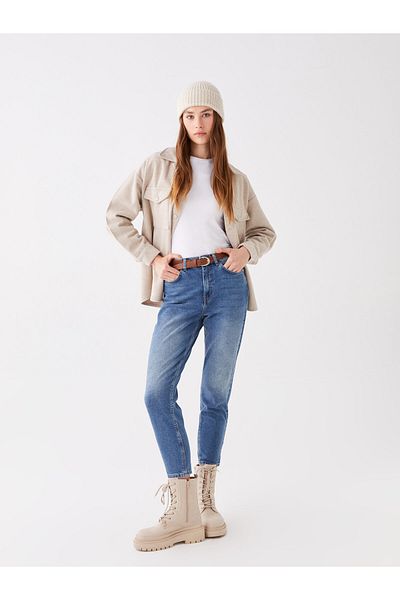 LC Waikiki LCW Jeans Pantaloni de damă Mom Fit cu centură în talie