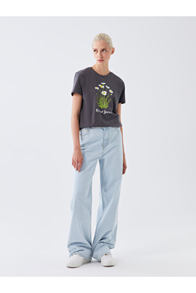 LC Waikiki Γυναικείο κοντομάνικο μπλουζάκι με στάμπα με λαιμόκοψη