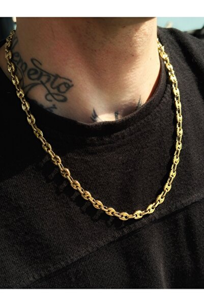 CAPO by Aytaç Yamaç Altın Rengi 60cm Scarface Modeli Çelik Zincir Kolye İnce Boncuk Zincir Çelik Denizci Kolye