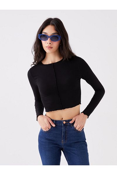 LC Waikiki Crew nyakú sima, hosszú ujjú Crop női póló