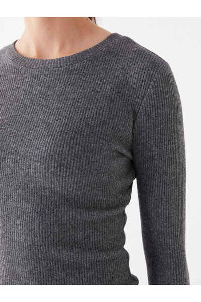 LC Waikiki Bisiklet Yaka Düz Uzun Kollu Kadın Triko Elbise