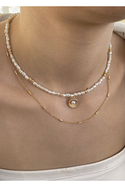 takıtarzım قلادة من مجموعة المحار بسلسلة من اللؤلؤ