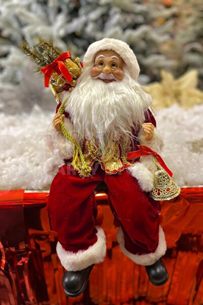 Huzur Party Store Moș Crăciun - 45 cm cu blană roșie, clopoțel de aur, poate ...