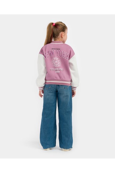 Rise Raba Girl's Embroidered Cotton Long Sleeve College Jacket