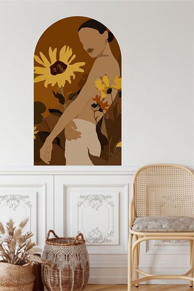 Grafikup Femeie cu floarea-soarelui Bohemian Wall Sticker