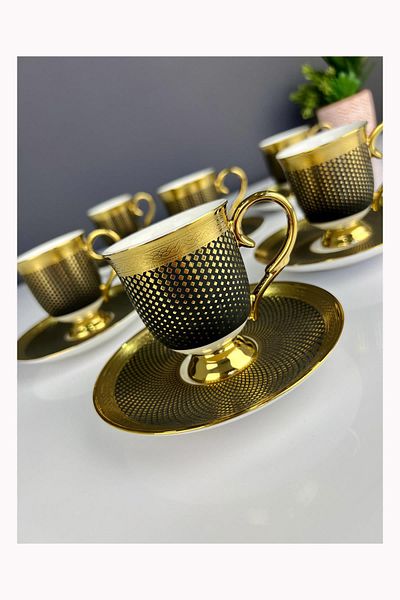 ACAR Nova Gold 6-Piece Porcelain Cup Set