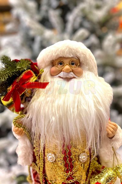 Huzur Party Store 45 Cm Santa Claus Red Gold Color Decorative Furry Standing New Year Christmas Ornament Decor