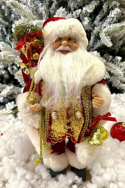 Huzur Party Store 30 εκ. Άγιος Βασίλης Κόκκινο Χρυσό Διακοσμητικό Πρωτοχρονιάτικο Στολίδι με Γούνα