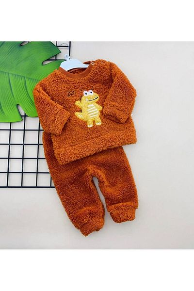 Bebellom Welsoft Plush Unisex Three Pieces Zippered Winter Baby Set Children's Baby Double Set Children's Baby Winter