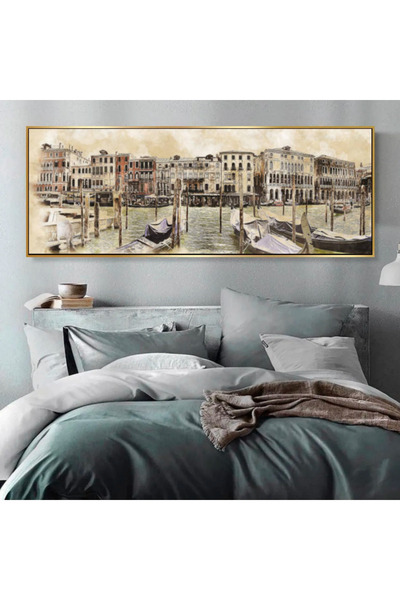 Markazip Eski Venedik Gümüş Metal Çerçeveli Kanvas Tablo 50x120cm Kod: Ctn74