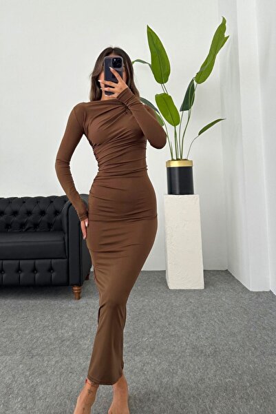 fmnbutik Juju ثنى سموك التفاصيل ميدي طول يعانق الجسم كم طويل فستان سهرة أنيق ...