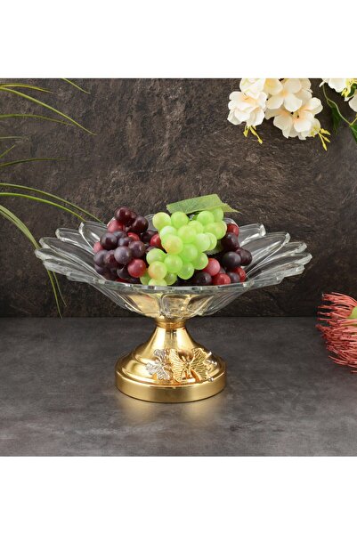 HELVACIOĞLU AKSESUAR Ayaklı Papatya Cam Meyvalık 33 Cm Gold