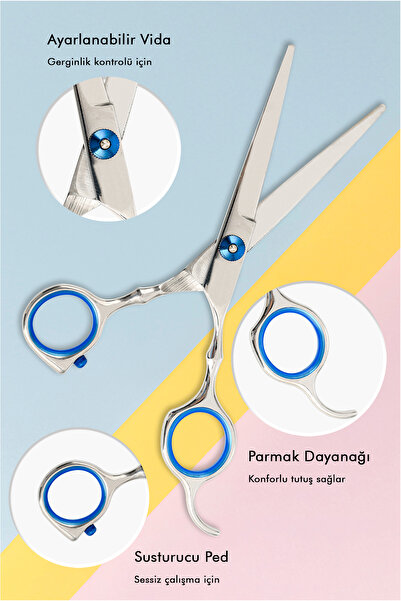 xolo Profesyonel Titanium Kuaför Berber Makası Düz Uçlu 6.5 İnç Saç Kesim Makası Blue Hair Style XLQ515A