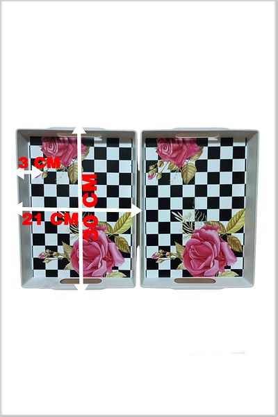 SEDEF LED SHOP Rose Patterned Tray Set of 2 White