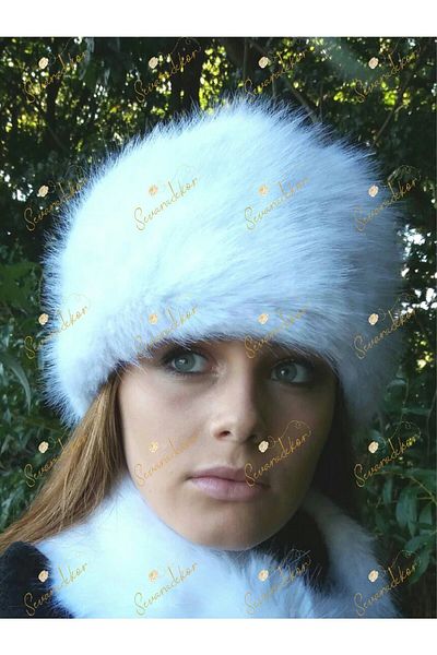 sevaradekor Women's Kalpak Fur Hat Faux Plush Fox White Beret