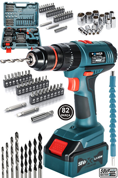 POWER BLACK 58 Vf 5ah Metal Şanzuman Kalın Batarya Çift Akülü Şarjlı Darbeli ...