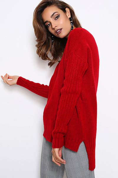 AVORWE V-Neck Sleeve Ribbed Detailed Long Back Knitwear Sweater
