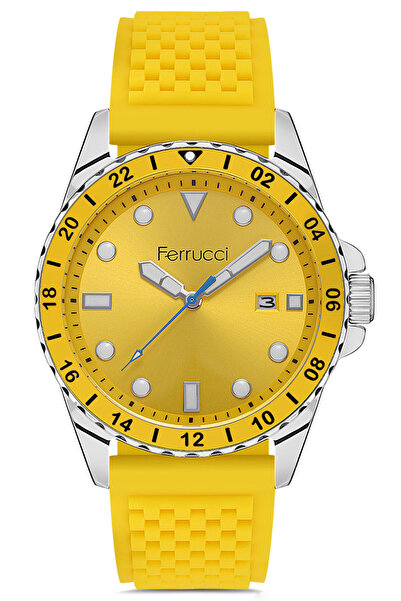 Ferrucci ساعة يد رجالية حافظة فولاذية سلك سيليكون مقاوم للماء موديل رياضي بتقويم