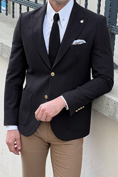 NAZEF سترة صوف بقصة ضيقة وتصميم خاص بأزرار معدنية وجيب (سترة كاش)