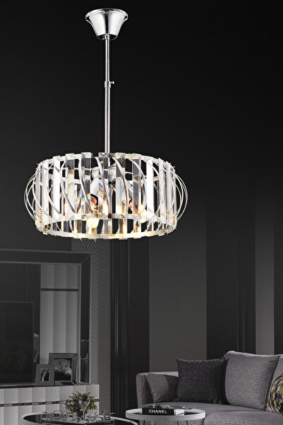 Ultra Home Lüx Kristal Modern Taşlı Krom Tekli Avize 30 luk